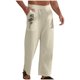 thumbnail image 2 of Pantalones largos para hombre, de lino y cintura elástica, transpirables, cómodos, suaves y casuales para playa, pantalones largos de poliéster para hombre., 2 of 7