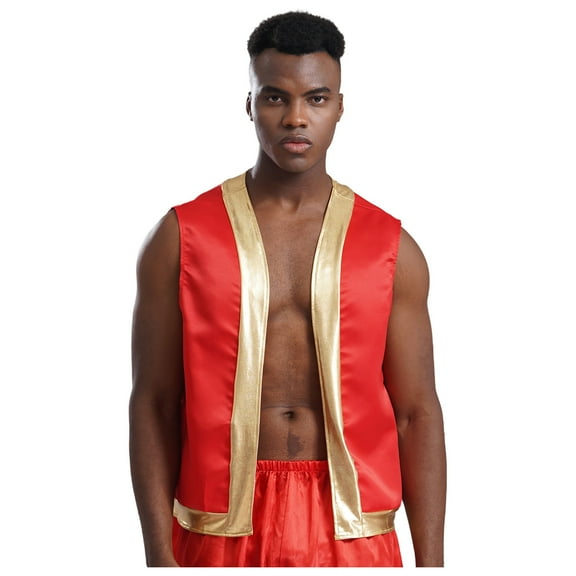 Aiihoo Adult Toad Vest Metallic Trim Open Front Waistcoat Arabian Prince Vest Outfit Red L