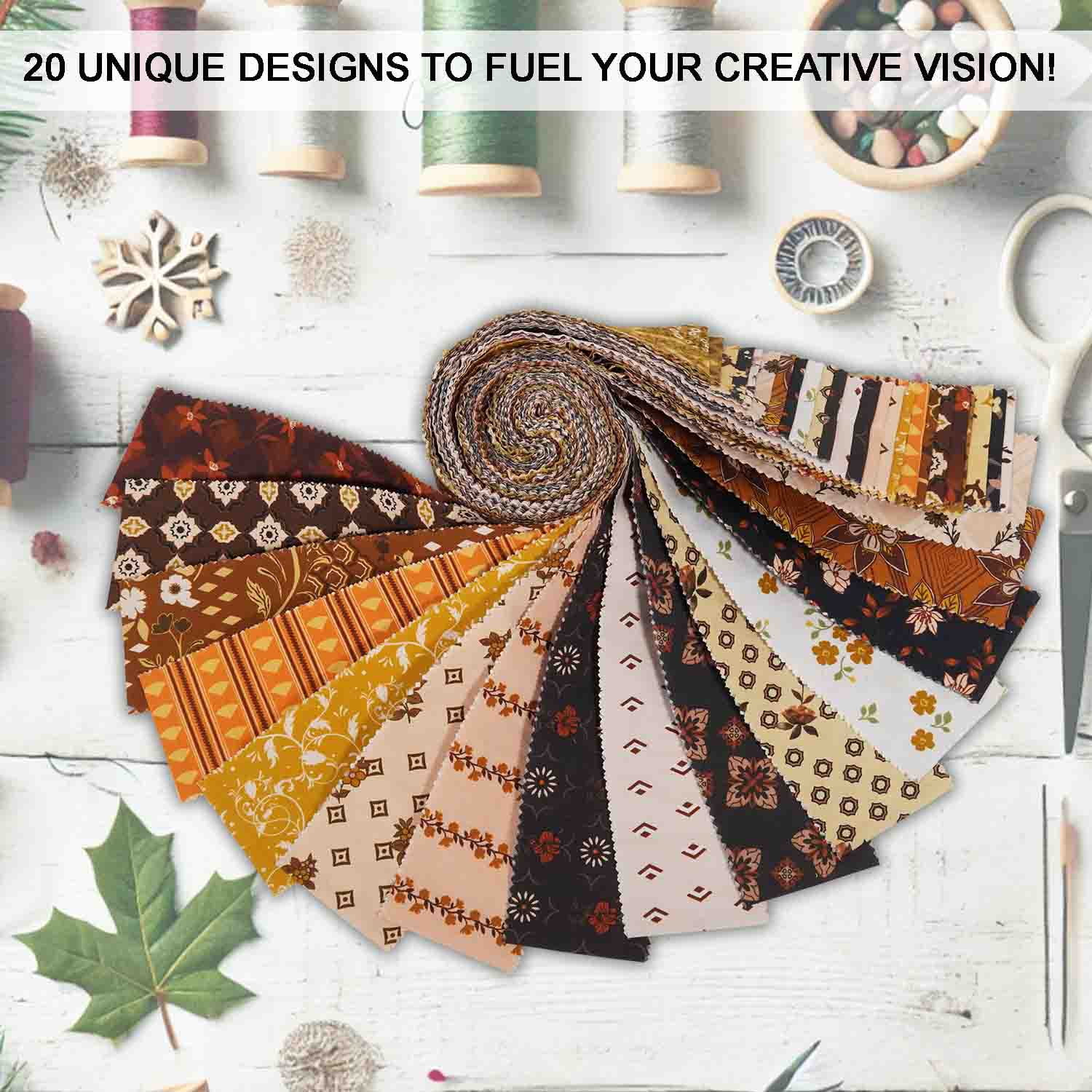 Jelly Roll Fabrics for Quilting 40 Strip 2.5" Cotton Strips Bundles, Perfect Quilting Fabric for Craft Project, Precut Quilt Fabirc, Cotton Strips for Home Dcor, Blanket, Rugs - Earthy Elegance