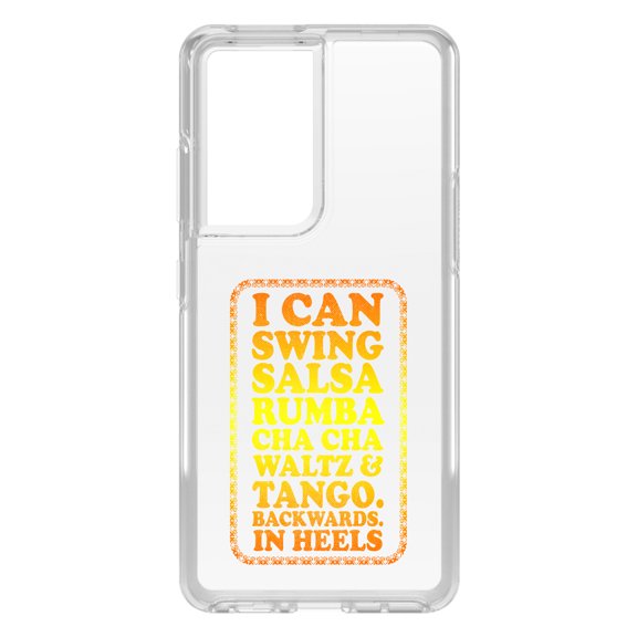 DistinctInk Clear Shockproof Hybrid Case for Galaxy S21 ULTRA 5G (6.8" Screen) - TPU Bumper Acrylic Back Tempered Glass Screen Protector - Swing Salsa Rumba Cha Cha Waltz in Heels