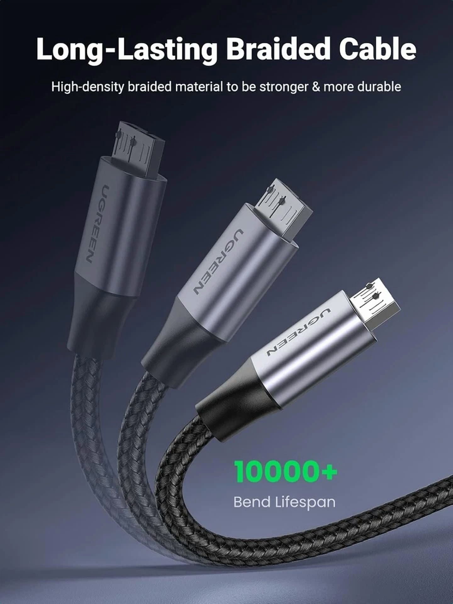 CRESTIN- Ugreen Micro Usb 3.0 Cable, A To B Cord Nylon 1.5 Ft, Grey
