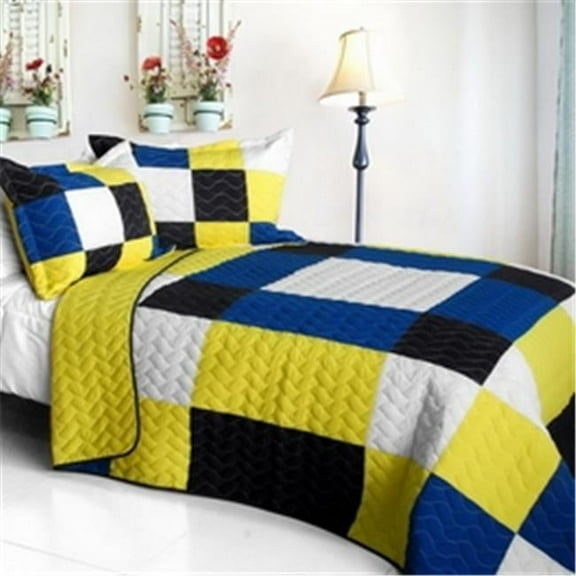 Little Smile - Vermicelli-Quilted Patchwork Geometric Quilt Set  Full & Queen - Yellow