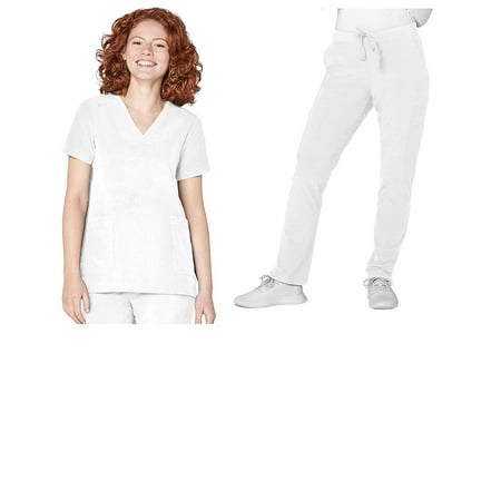 

Adar Addition Go-Basic Scrub Set For Women - Slim V-Neck Scrub Top & Skinny Cargo Scrub Pants