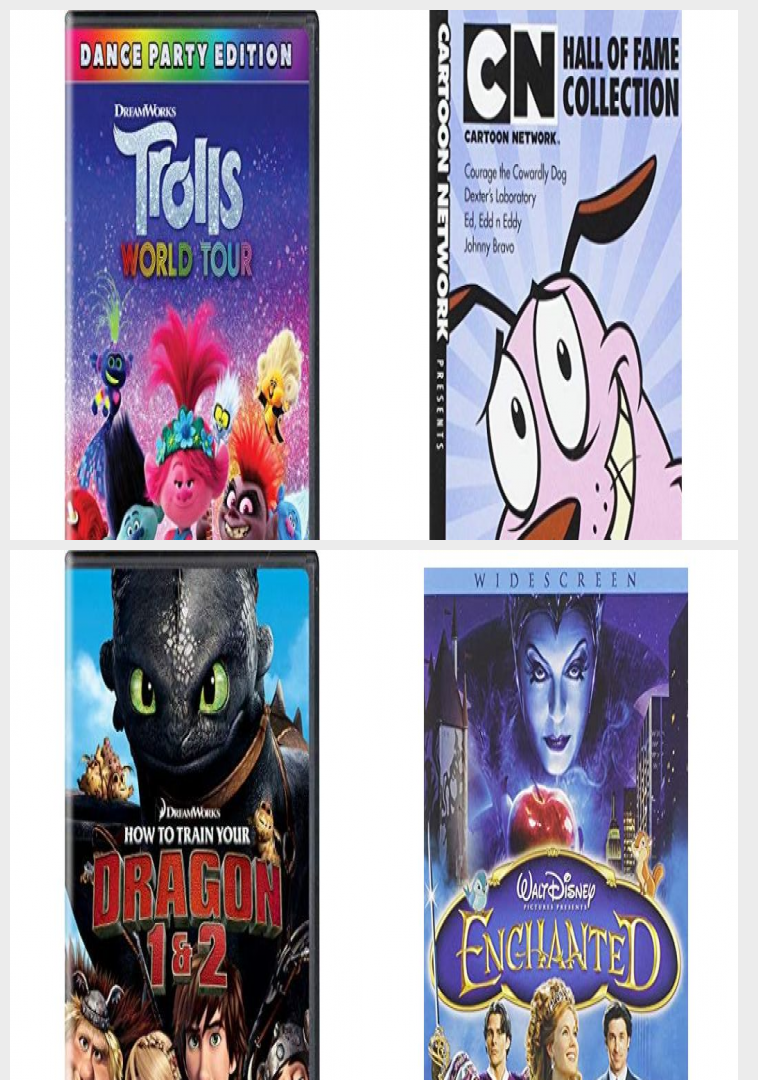 Children's 4 Pack DVD Bundle: Trolls World Tour, 4 Kid Favorites Cartoon  Network Hall Of Fame, Vol. 1, How to Train Your Dragon 1 & 2, Enchanted -  