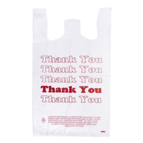 SSWBasics 500 Thank You T-Shirt Bags Plastic Grocery Bags with Handles
