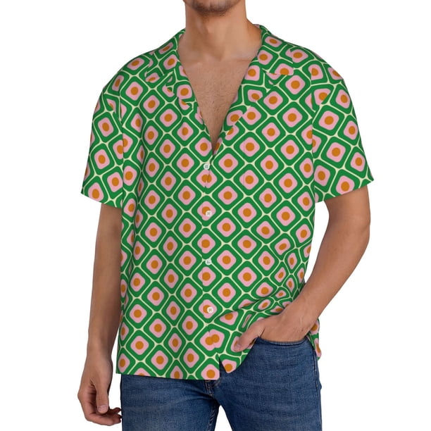 Balery 60s and 70s Style Camisa Casual de Manga Corta con Botones para Hombre, Texturizada, Estilo Cubano, para Playa, Verano-X-Large