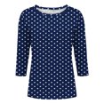 thumbnail image 4 of HLKJKLS Long Sleeve Shirts For Women 3/4 Sleeve Crew Neck Casual Holiday T Shirt Polyester Spandex Classic Print Blue S-3Xl, 4 of 7