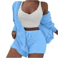 thumbnail image 4 of Conjunto de pijama de dos piezas de manga larga con capucha y chaquetas informales para mujer, de terciopelo de doble cara, con capucha, de manga larga, con pantalones cortos y chaqueta, abrigo y pant, 4 of 6