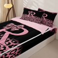 thumbnail image 3 of Homewish Chic Cheetah Pattern Zipper Twin Comforter Sets with Fitted Sheet and 2 Pillowcases,Pink Glitter Print Bowknot Letter R Zipper Bedding Set For Girls Kids,Pink Reversible,4-Piece, 3 of 7