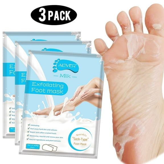 ALIVER Foot Peel Mask with Milk - Feet Peeling Masks - Make Your Feet Baby Soft Smooth - Dead Skin & Callus Remover - Exfoliating Foot Mask for Dry, Cracked Feet - 3 Pack
