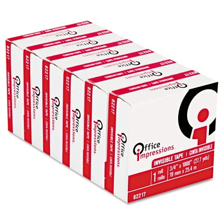 Office Impressions Invisible Tape, 3/4" x 1000", 1" Core, Clear, 6/Pack