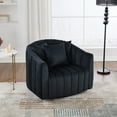 thumbnail image 2 of NEW 40.35"W Upholstered Oversized 360° Swivel Accent Barrel Chair and Half Cozy Sofa with 3 Pillows, Velvet Channel Tufted Pumpkin-Shape Club Armchair for Living Room, Bedroom, Office, Lounge,BLACK, 2 of 9