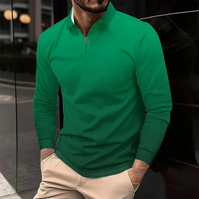 Blusa y camisa de manga larga con cuello vuelto para hombre, informal, con cuello vuelto, estampado, para fitness, deportiva, de manga larga, de poliéster