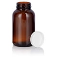 thumbnail image 1 of Amber Glass Packer Bottle with White Ribbed Lid - 8 oz / 250 ml, 1 of 5