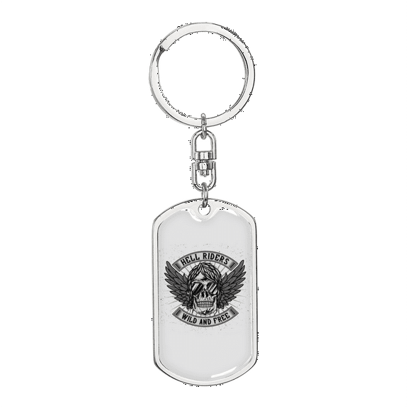 Hell Riders Biker Stainless Steel or 18k Gold Premium Swivel Dog Tag Keychain