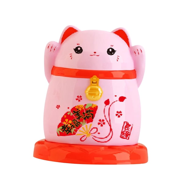 Caja para palillos de dientes, hisopo de algodón, soporte para palillos de dientes de gato de la suerte de China, con Rosa