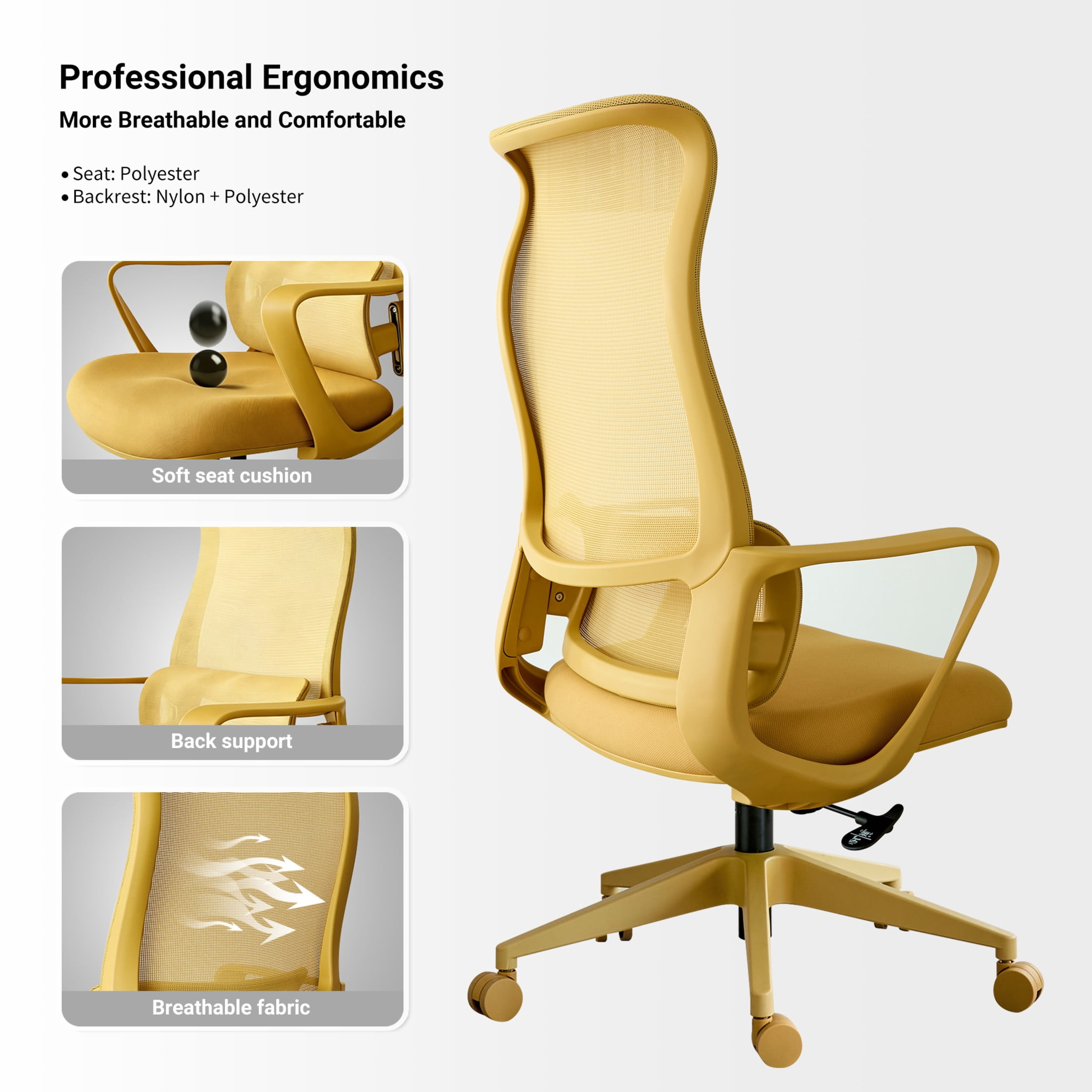 Noble House Ergonomic Mesh Swivel Office Chair, Lifting Multifunction Task Chair with Flip Arms and High-Backrest, Yellow