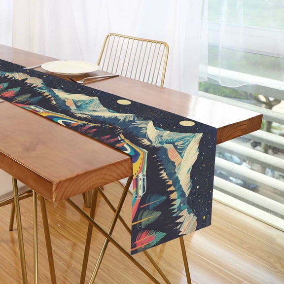 Yayeee Table Runner 70 inches Long Home Kitchen Dinning Party Decoration, Evening Mountain Road