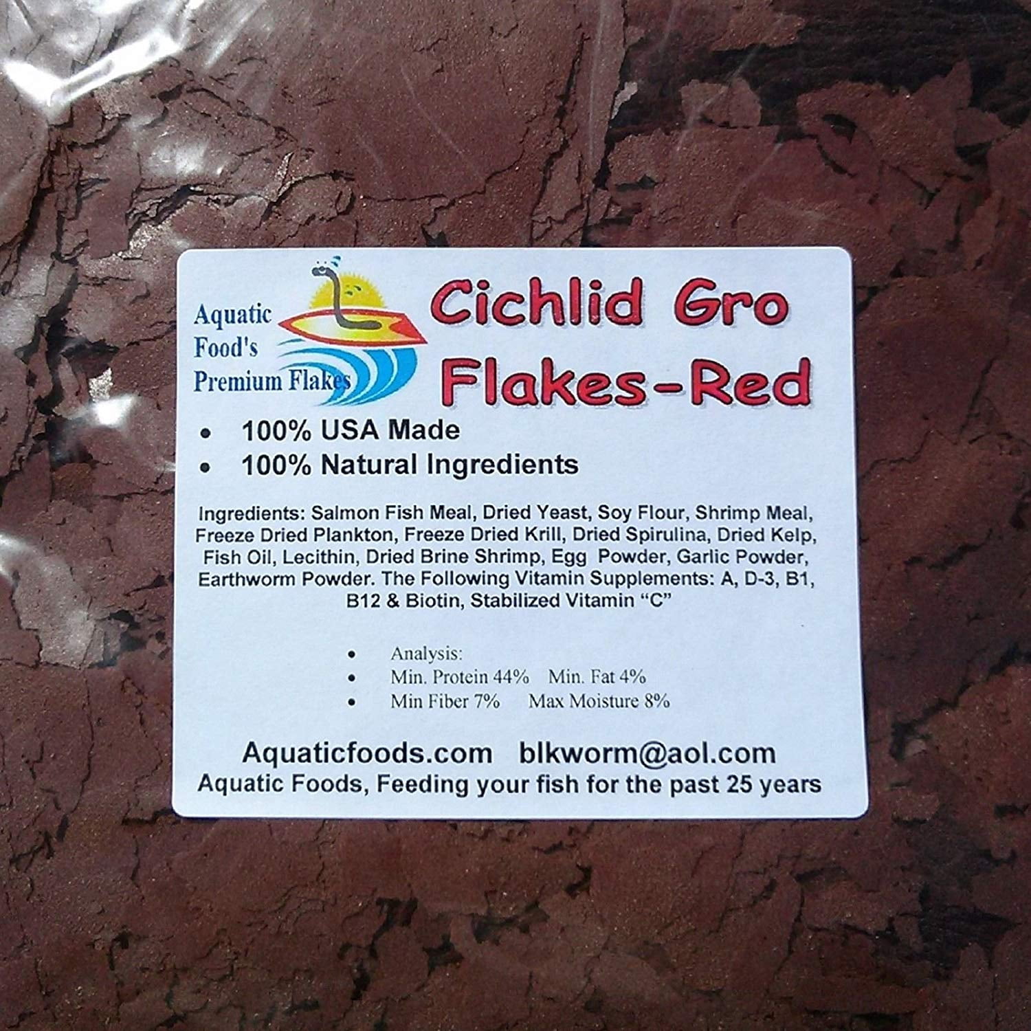 Aquatic Foods Cichlid Gro Color Red Flakes - Premium Tropical Fish Foods - 1-lb