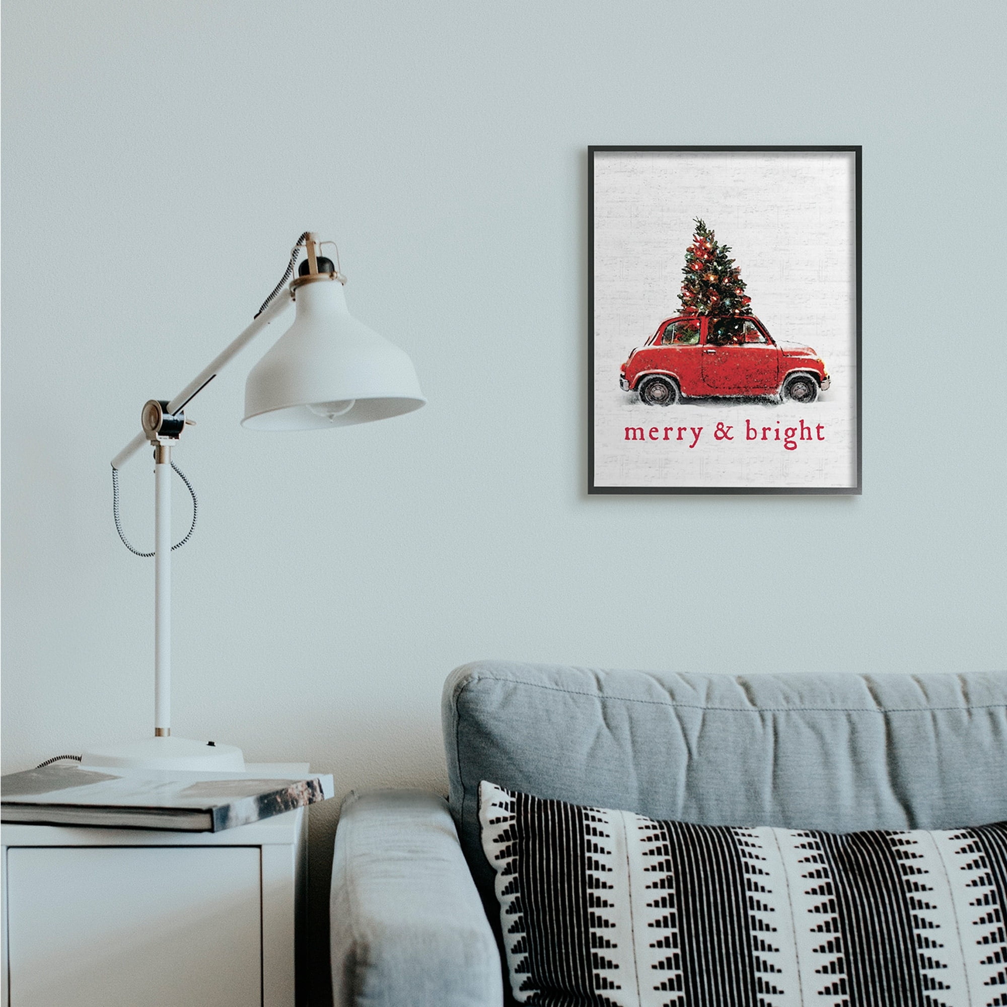 Stupell Industries Merry and Bright Quote Vintage Red Christmas Car Holiday Painting Black Framed Art Print Wall Art, 11 x 14