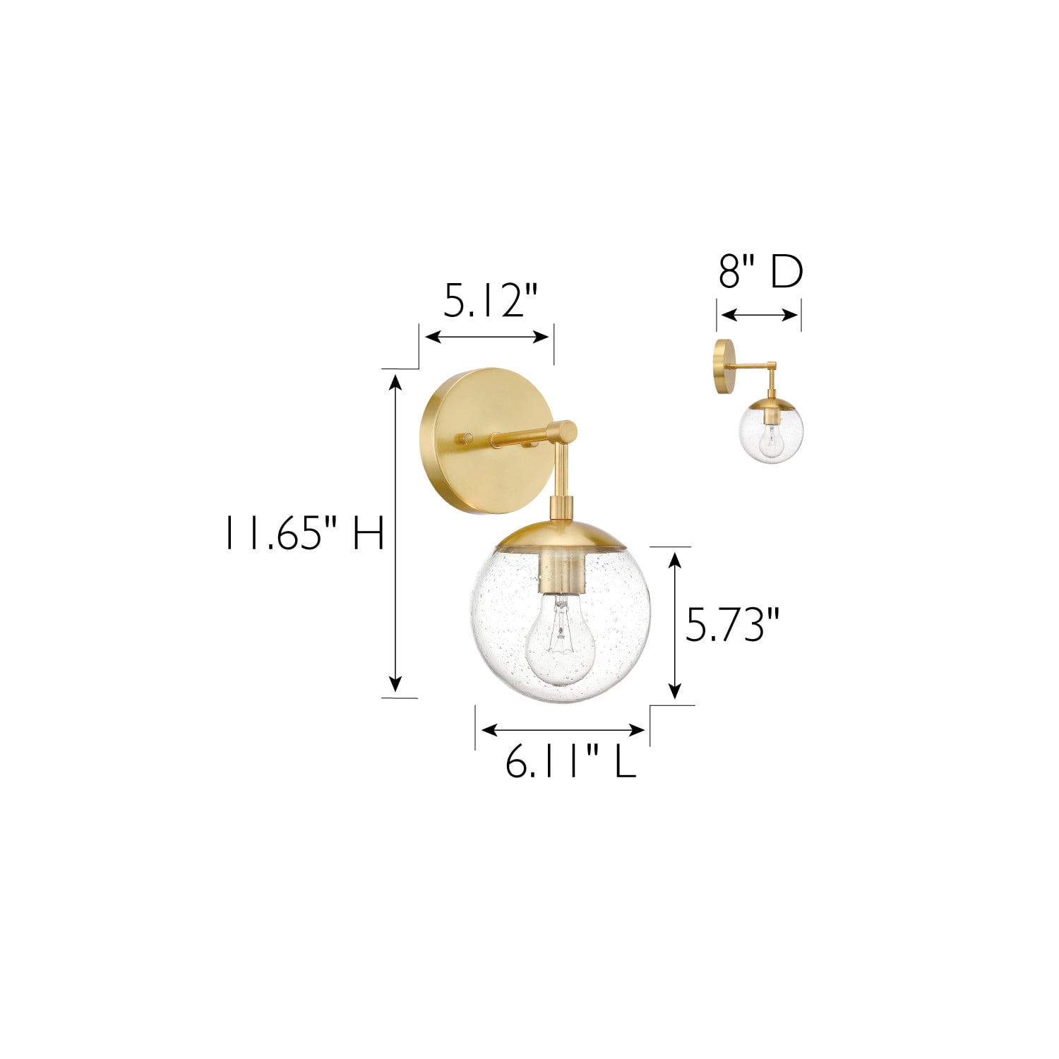 Design House WM158887-SG Gracelyn Modern Indoor Dimmable 1-Light Wall Light with Clear Seedy Glass Globe Shade for Kitchen Hallway Bedroom Bathroom, Satin Gold