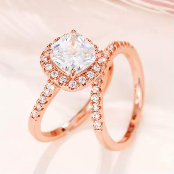 K-KED Elegant 925 Silver,Gold Plated Rings Cubic Zirconia Engagement Delicate Jewelry Size 6-10-10-Rose Gold