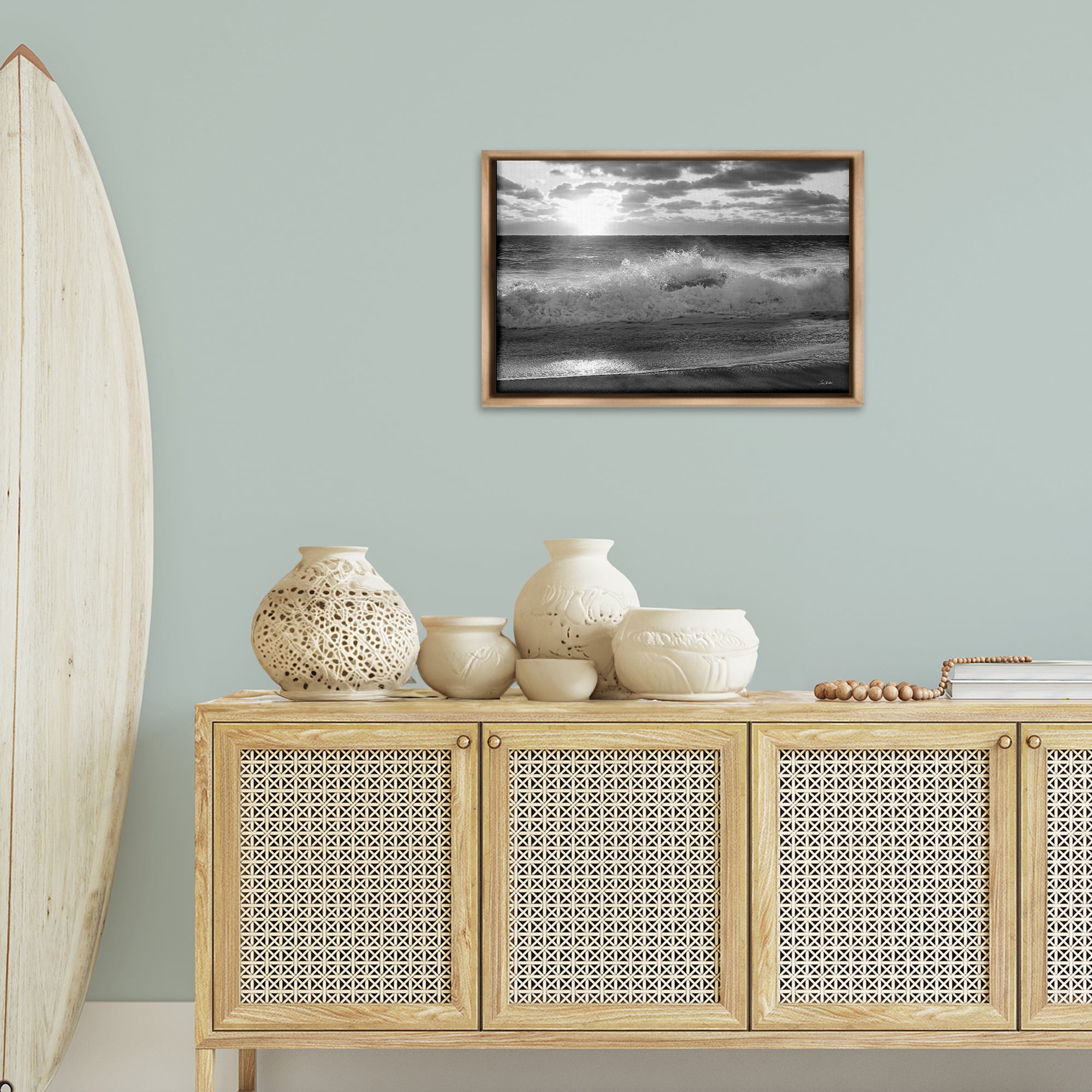 Stupell Industries Crashing Sea Waves Landscape & Nature Photography Brown Floater Framed Canvas Art Print Wall Art, 25 x 17