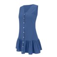 thumbnail image 3 of Dvprdro Robe d'Été en Imitation Coton et Lin pour Femmes, Mode Décontractée, Ample, Couleur Unie, Col en V, Sans Manches, Boutonnée, Ourlet à Volants, Robe Débardeur de Plage pour le Soleil, 3 of 5