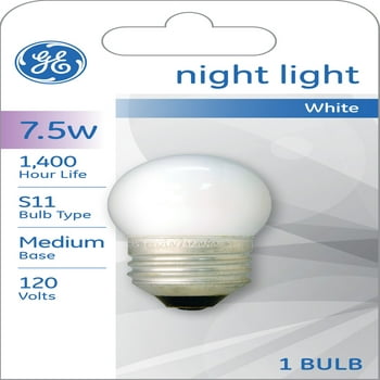 GE Night Light Incandescent Light Bulb, 7.5 Watt, S11 Bulb, Medium Base, 1pk
