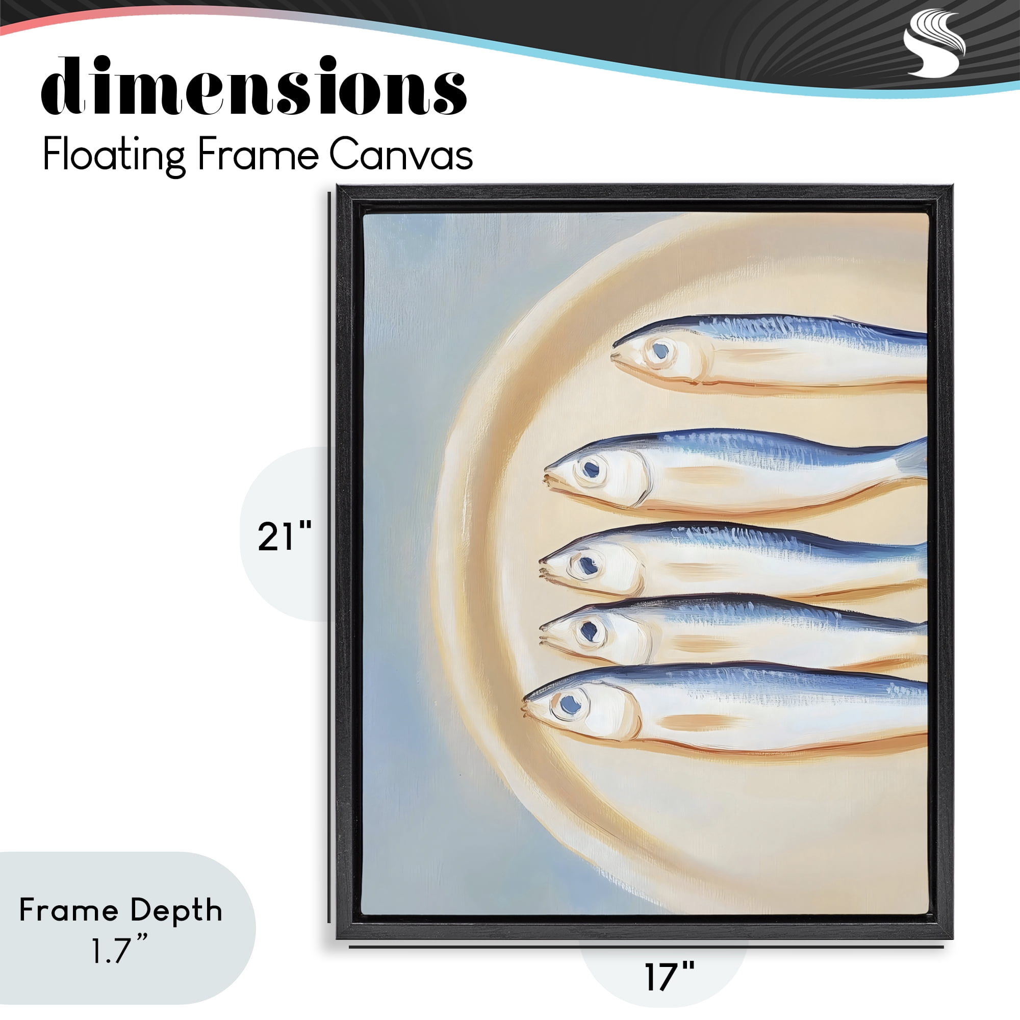 Stupell Industries Plate of Sardines Black Framed Floater Canvas Wall Art, design by The Prints Vibe