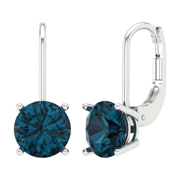 Clara Pucci 3Ct Natural London Blue Topaz Round Cut VVS1 Lever Back Drop Dangle 18k Solid hypoallergenic Gold Designer Earrings For December