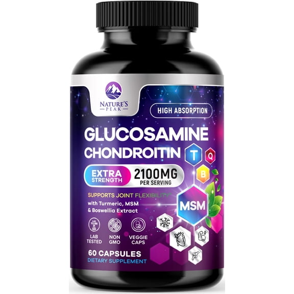 Glucosamine Chondroitin, MSM & Turmeric - Extra Strength Joint Support Supplement with 1500mg Glucosamine Sulfate per Serving - for Cartilage, Joint Health & Flexibility - Bottled USA - 60 Capsules