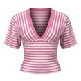 thumbnail image 6 of Womens Deep V-Neck Striped Ribbed Short Sleeve Top,Slim Fit Crop Tee, 6 of 6
