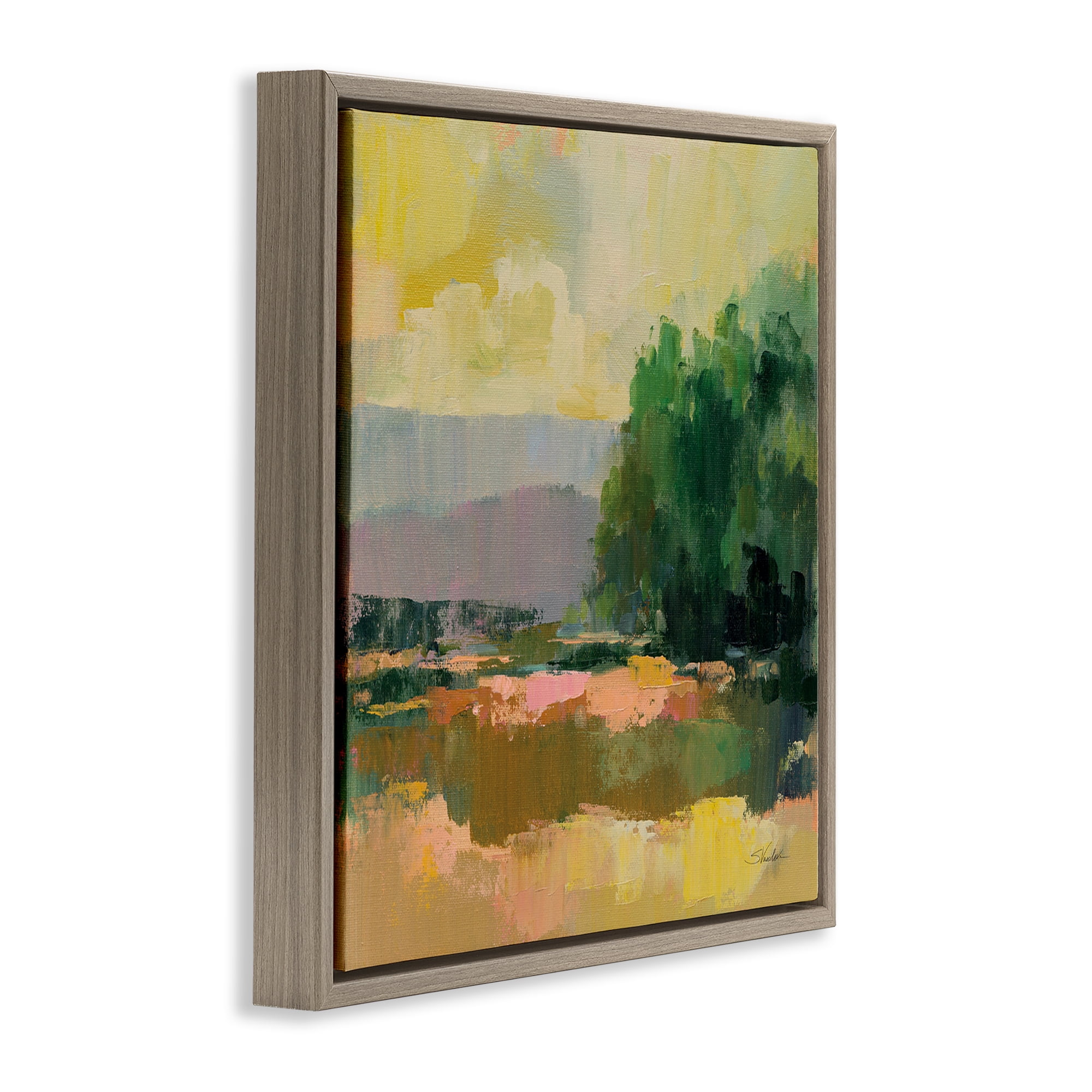 Stupell Industries Abstract Willow Tree Landscape & Nature Painting Brown Floater Framed Canvas Art Print Wall Art, 25 x 25