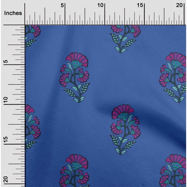 oneOone Georgette Viscose Medium Blue Fabric Floral Block Craft Projects Decor Fabric Printed By The Yard 42 Inch Wide