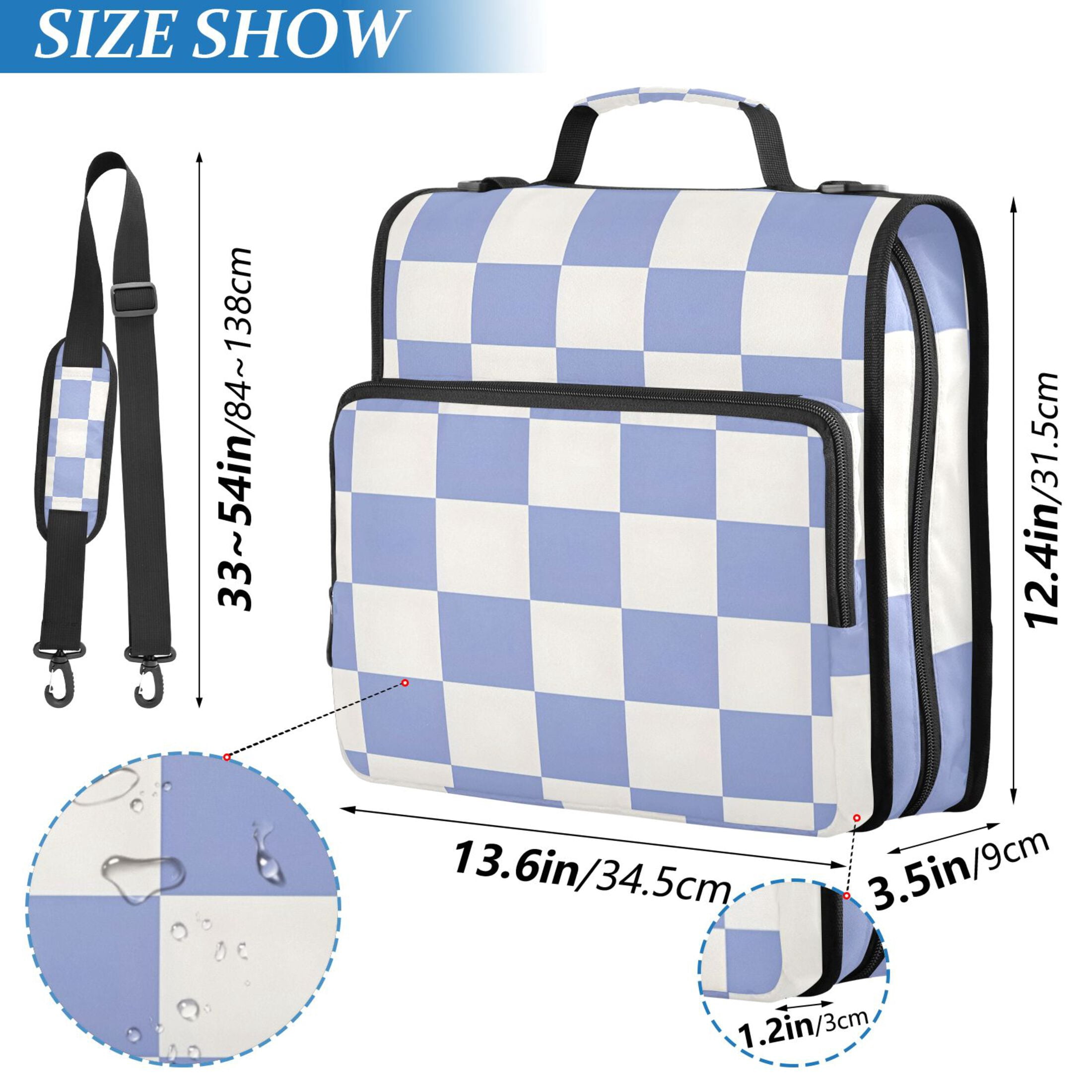 ALAZA Zipper Binder Blue Checkered Grid Pattern 3 Ring Trapper Keeper File Folder Organizer Bag