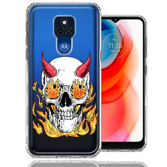 MUNDAZE For Motorola Moto G Play 2021 Flamming Devil Skull Design Double Layer Phone Case Cover