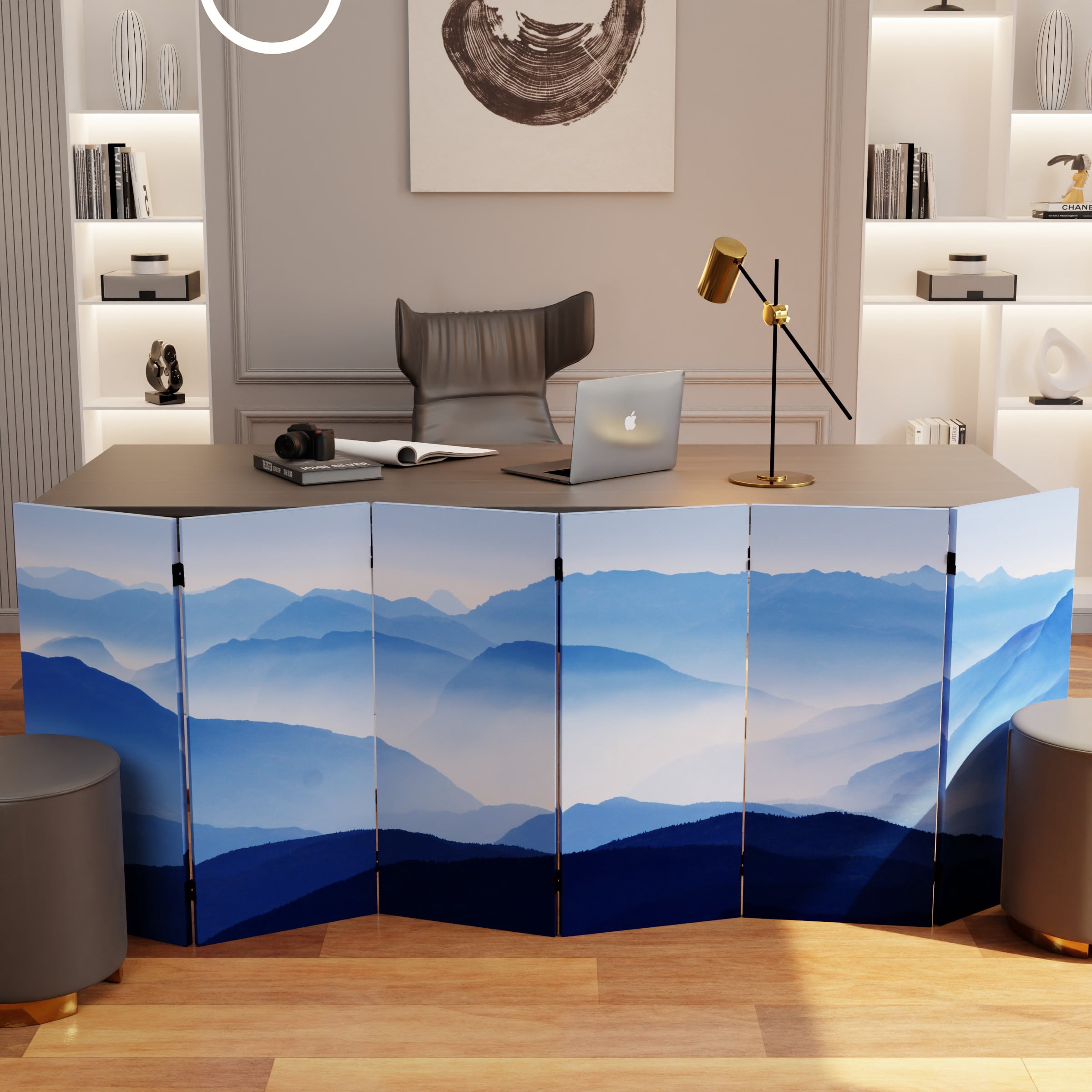 3 ft. Short Double Sided Misty Mountain Canvas Folding Screen