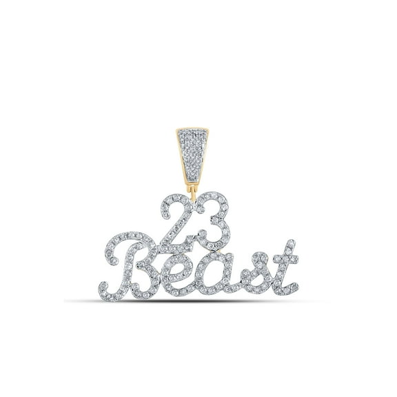 Macey Worldwide Jewelry 10k Yellow Gold Mens Diamond 23 Beast Charm Pendant 1 Ctw