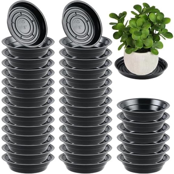 30 Packs 4 Inches Small Plant Saucers for Indoor Outdoor Use Heavy Duty Plastic Plant Plate Dish for Planter Bulk Round Flower Pot Drip Trays to Catch Water 4 to 20 Inch, Black