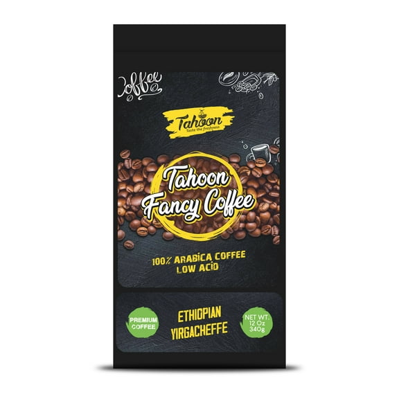 Tahoon – Ethiopian Yirgacheffe Fancy Coffee 00% Arabica Coffee Whole Beans Medium Roast Low Acid Naturally Caffeinated 12 oz.