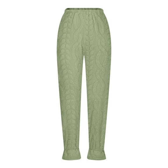 Oksale Fuzzy Pajama Pants for Women Ultra Soft Fleece Lined Pj Pants Ruffle Sleep Pants Solid Color Long Pants Stretch Waist Sleepwaer Comfortable Pants 2025 Green L