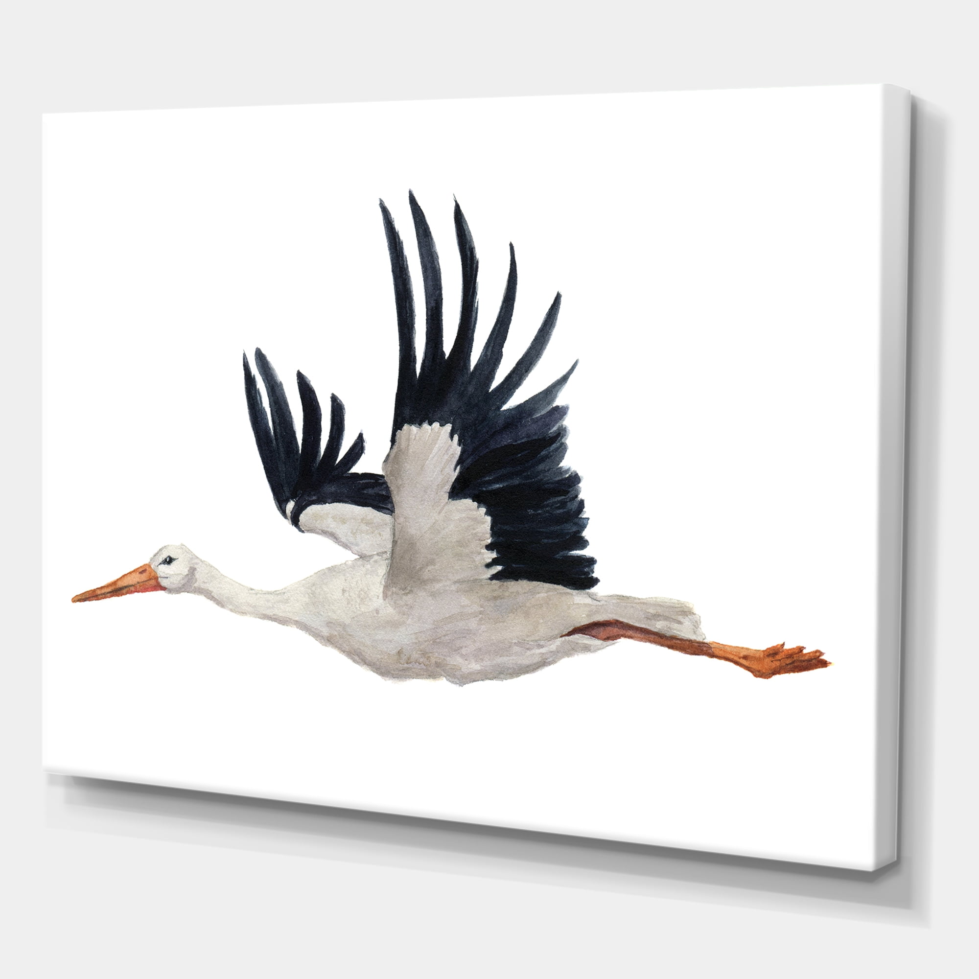 Designart ' White Stork Ciconia Flying Bird ' Traditional Canvas Wall Art Print