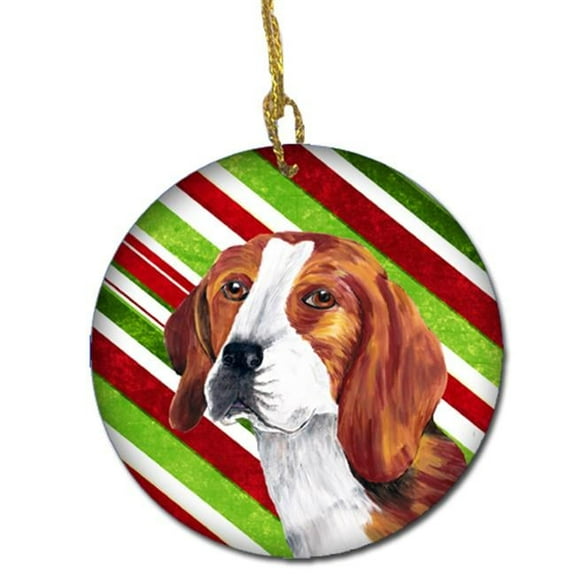 Beagle Candy Cane Holiday Christmas Ceramic Ornament