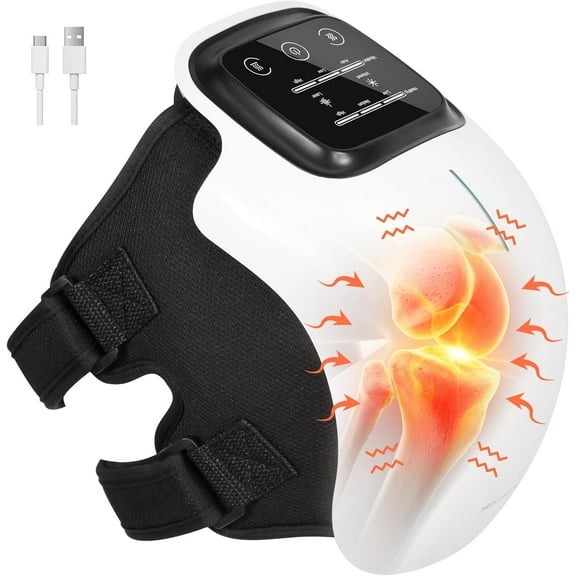 Knee Massager, Cordless Heated Knee Massager with 3 Heating Levels, 3 Vibration Modes, LED Screen & Adjustable Straps, Massage with Heat for Relief
