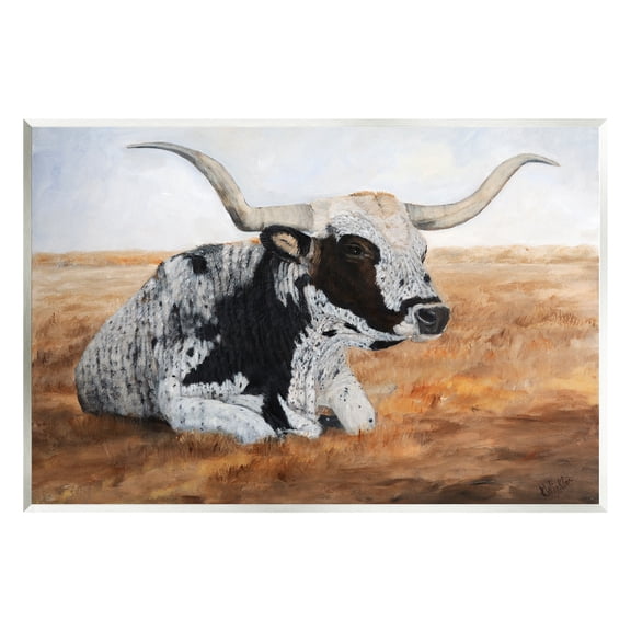 Stupell Longhorn Cattle Prairie Portrait Animals & Insects Painting Wall Plaque Unframed Art Print Wall Art