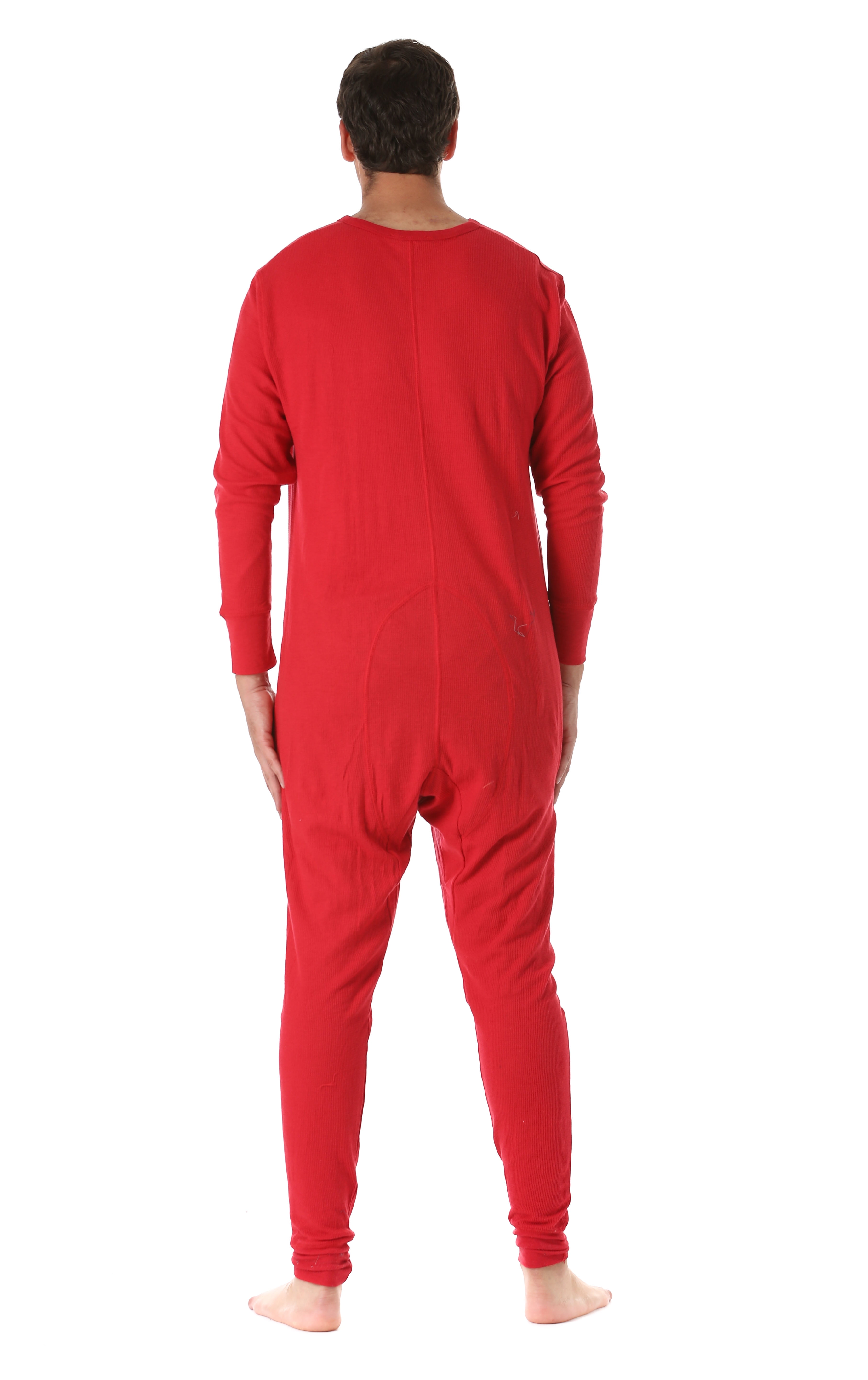 #followme Men's Solid Thermal Henley Adult Onesie (Red, XX-Large)