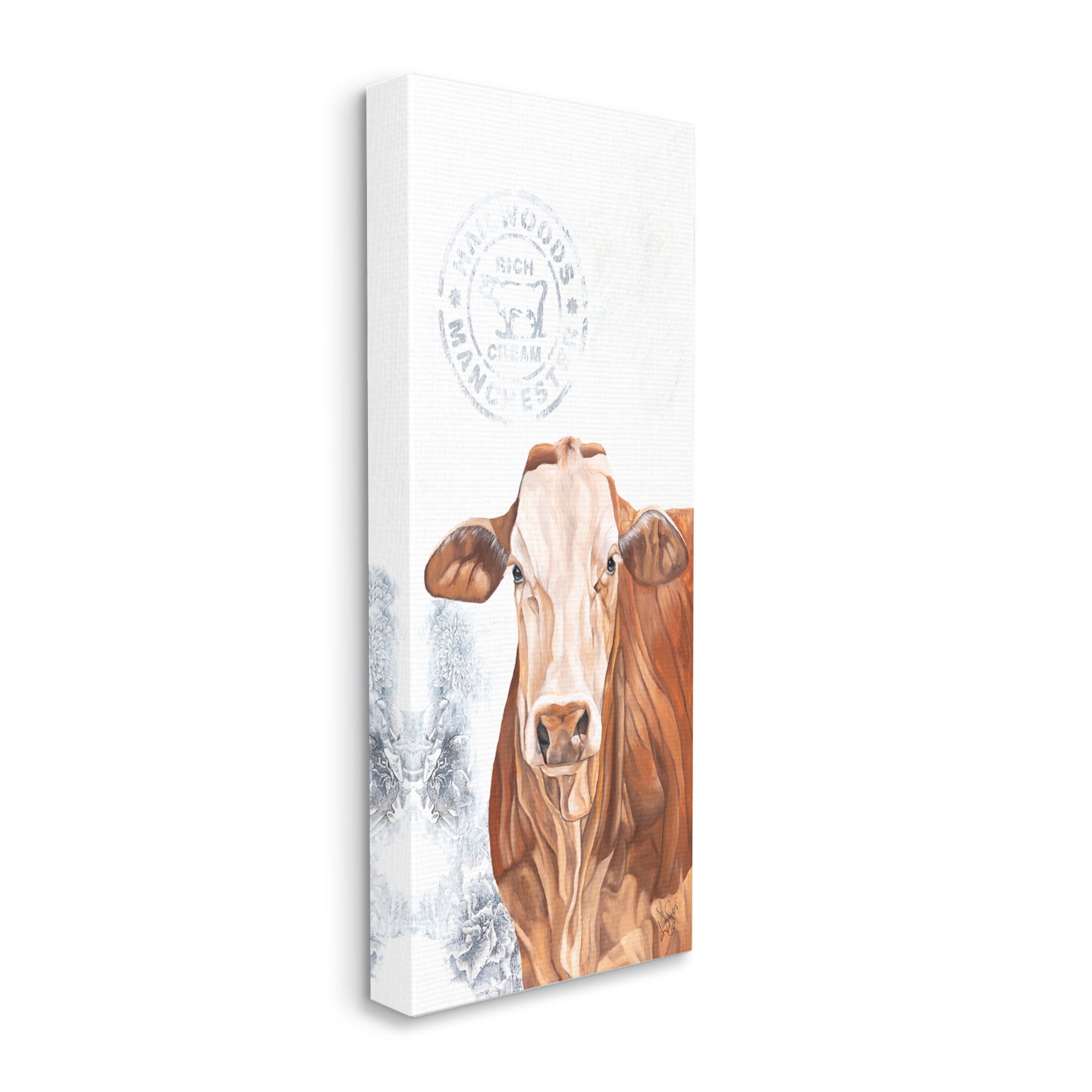 Stupell Vintage Fresh Cream Farm Cow Animals & Insects Painting Gallery Wrapped Canvas Print Wall Art