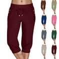 thumbnail image 7 of Futezty Summer Capri Pants for Women Casual Pull On Womens Capris with Pockets, Women Casual Pants Capris High Waisted Drawstring Joggers Stretch Lightweight Casual Hiking Capri With Pockets Pants, 7 of 7