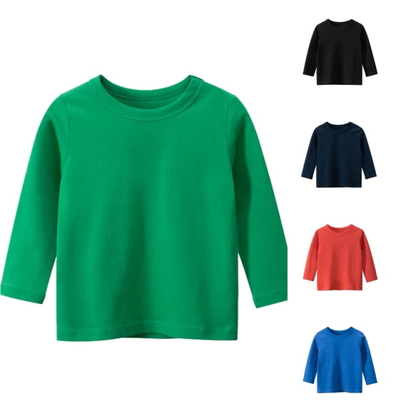 RUTAYY Boys T-Shirt Long Sleeve Crew Neck Solid Color Basic Kids Daily Layering Tops Green